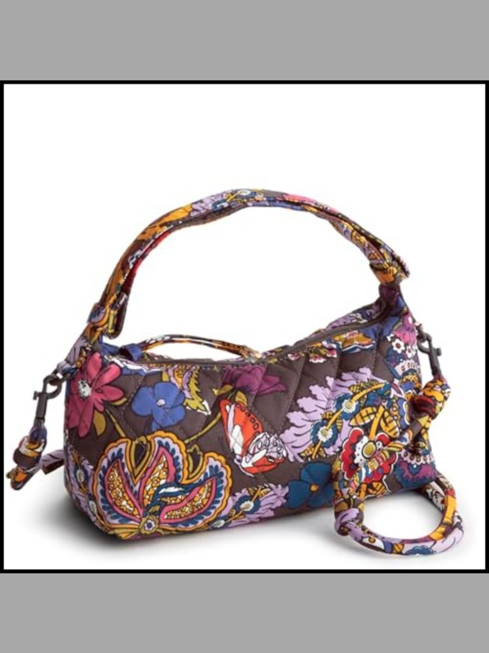 Quilted Cotton Crescent Crossbody Bag Zip Adjustable Strap